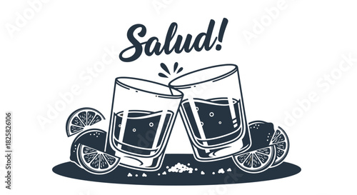 Vector Tequila Toast Poster – Retro Vintage Shots with Lime, Salt & Hand-Written Text