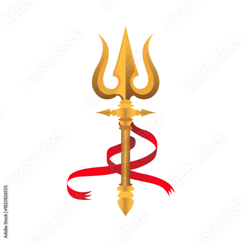 Golden Trishul Vector – Hindu Religious Trident Icon on White Background