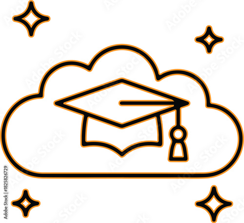 Graduation cap on a cloud with sparkles icon