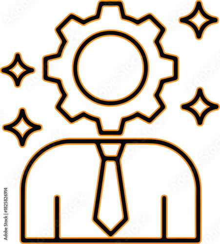 Businessperson with gear for head symbolizing ideas