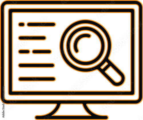 Computer screen with magnifying glass and data analysis