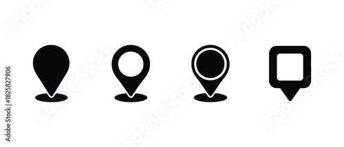 Black location pin icons set on white background
