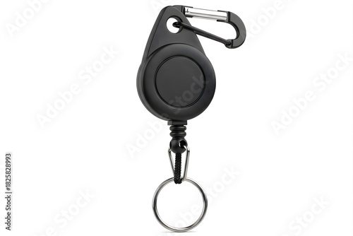 Black retractable key reel with carabiner and keyring