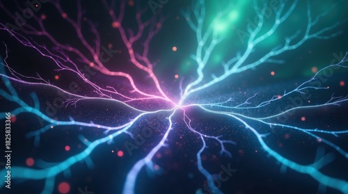 Abstract cosmic lightning energy burst with glowing particles