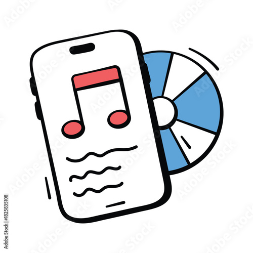 Media player with a CD, music entertainment hand drawn icon