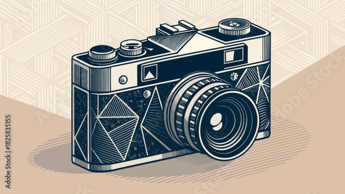 Retro camera illustration with creative artistic style for photography lovers