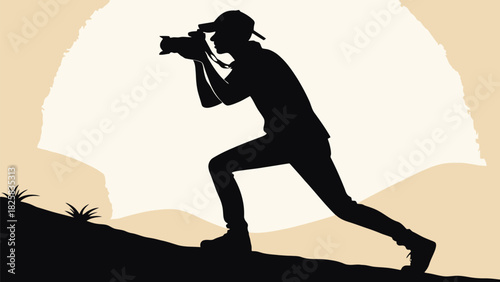 Dynamic silhouette of photographer capturing outdoor adventure moments now!