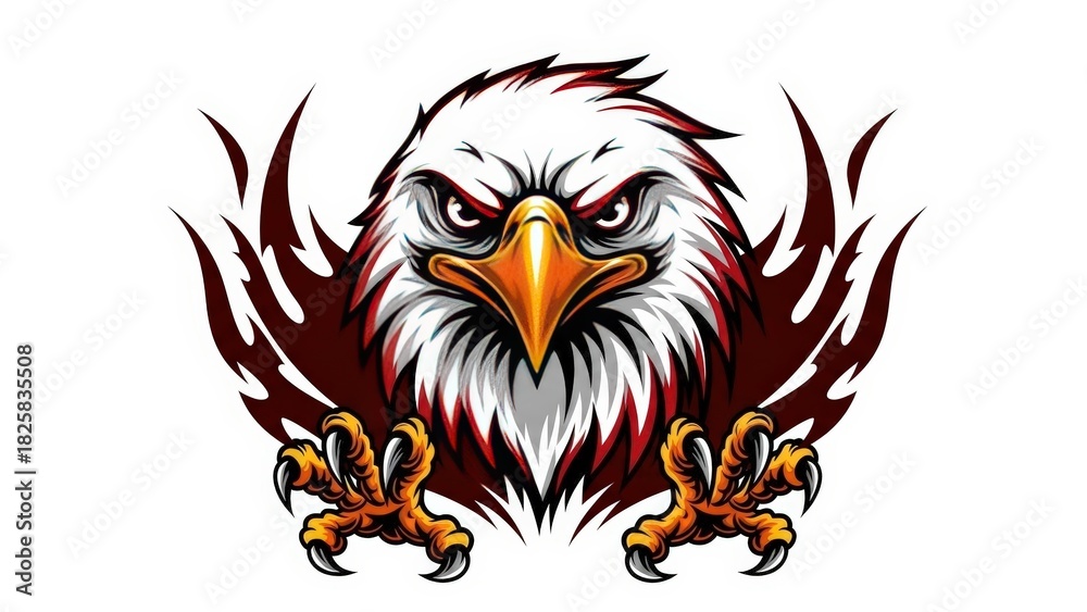 Fototapeta premium Fierce Eagle Head Illustration With Sharp Talons and Dynamic Feathers in Bold Tattoo Vector Style