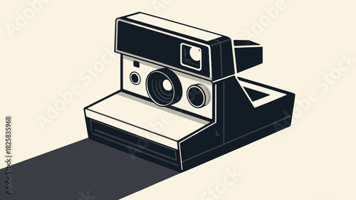 Retro instant camera with long shadow, nostalgic photography memories style