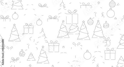Christmas Tree and Gift Pattern White Background.