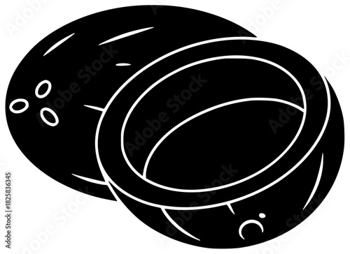 coconut illustration fruit silhouette tropical logo fresh icon food outline half natural vegetarian white coco healthy shell exotic nut shape women vector graphic background