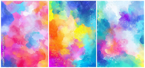 Modern Abstract Colorful Watercolor set and Backdrop Collection With Pastel Watercolor Art, Creative Brush Strokes.