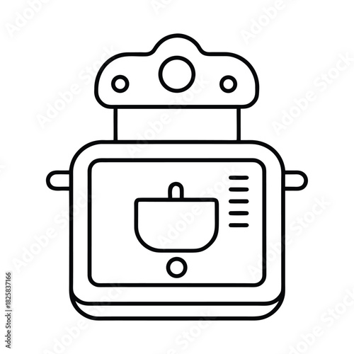 Smart Cooking Appliance With Recipe Settings And Monitoring vector line art on white background