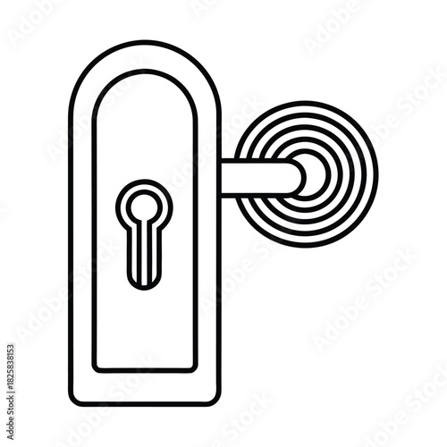 Smart Biometric Door Lock With Fingerprint Security vector line art on white background