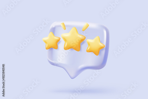 3d bubble rating stars for best excellent services rating for satisfaction. Review for quality customer rating feedback from client employee, product review. 3d star icon vector render illustration