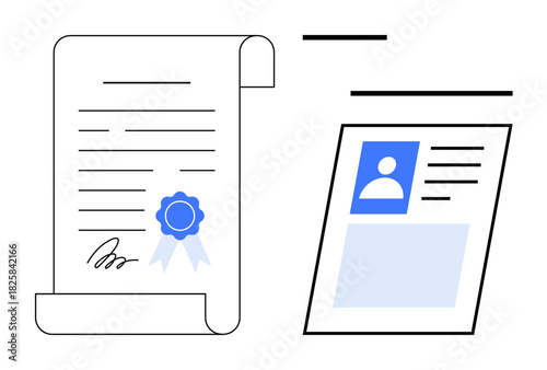 Identity verification. Certificate and ID document symbols digital security and validation. Identity verification provides authentication for records, credentials, and documentation. Ideal