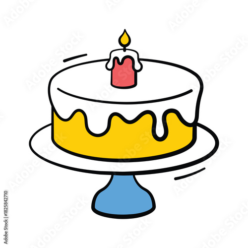 Birthday cake with a candle, celebrations and special occasions doodle icon