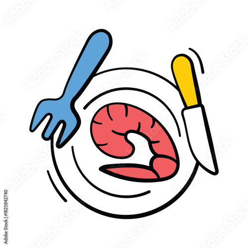 Here is a modern hand drawn icon of shrimp meal, premium vector