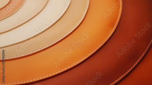 A close-up image of a leather surface with concentric circles of varying shades of orange and brown.