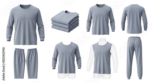 Gray apparel set t shirts long sleeves pants isolated design