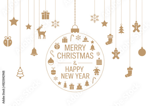 Christmas Bauble Ornaments In Shiny Gold Finish Displayed On Clean Isolated Background, Festive Decorative Holiday Elements Designed For Seasonal Winter Artwork And Modern Vector Illustration