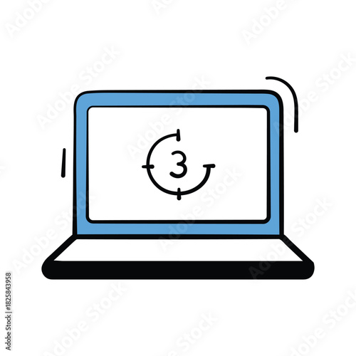 Countdown on screen icon in laptop, hand drawn vector