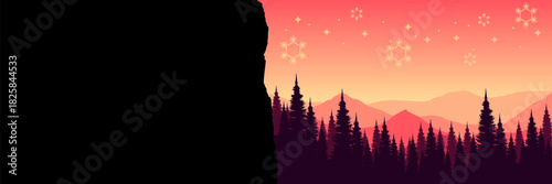 Minimalist winter landscape vector background with a vast snowy field and layered hills.