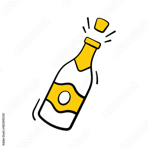A champagne bottle popping open, representing celebration and fun