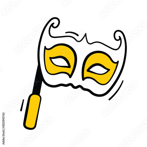 An editable icon of carnival mask in trendy doodle style
