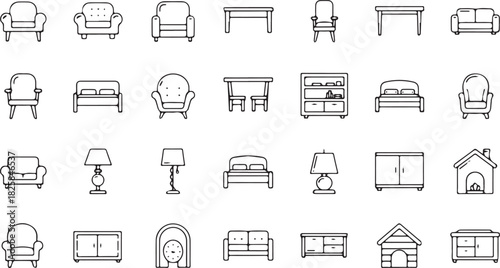 Furniture icon set minimalist line art vector design perfect for interior design apps and websites background