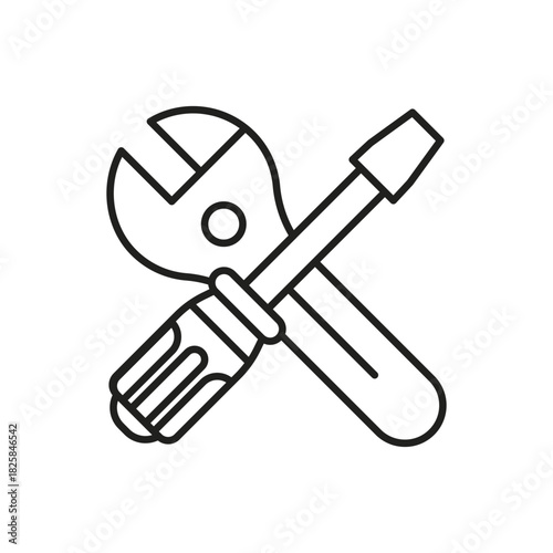 Tool icon  workshop  pass key  screwdriver  magnifying glass  money  line  logo vector symbol illustration minimalist design