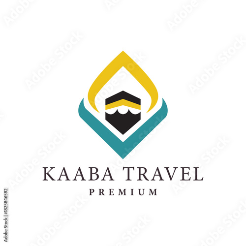 Travel logo  Kaaba  Mecca  Islamic  icon vector symbol illustration minimalist design
