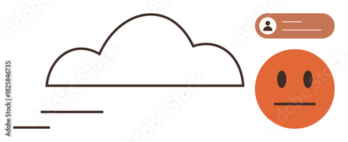 Cloud outlined as a symbol of connectivity, user profile badge beside neutral face icon. Ideal for technology, cloud services, user interaction, anonymity, data storage, cyber-security, simple