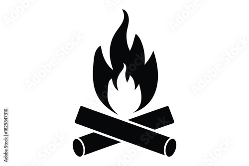 Campfire icon vector silhouette, Firewood logotype, Fireplace symbol, Bonfire vector illustration