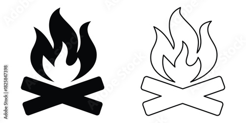 Campfire icon vector silhouette, Firewood logotype, Fireplace symbol, Bonfire vector illustration