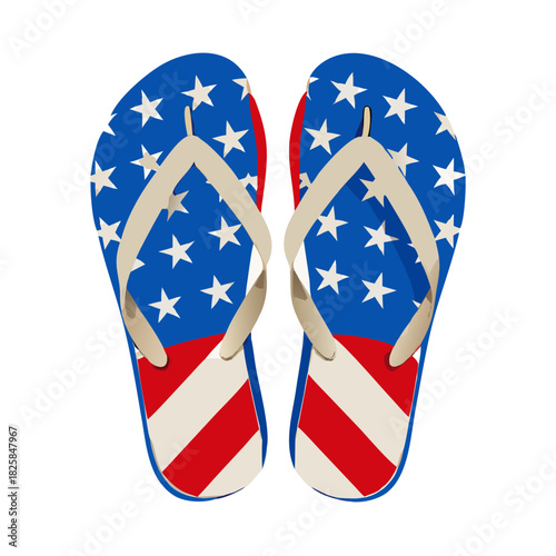 Colorful patriotic summer flip-flops vector illustration on the beach