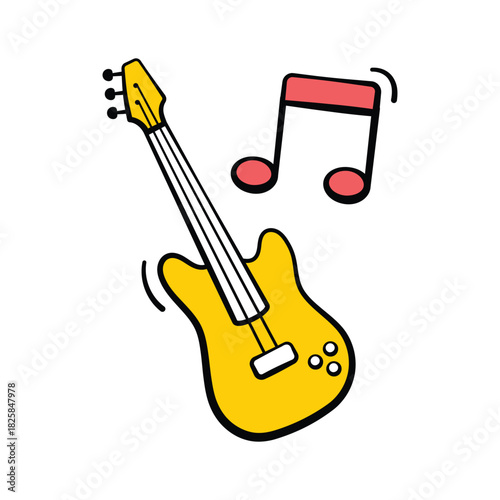 Hand drawn icon of an electric guitar with a music note