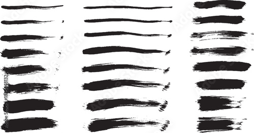 Set of black ink brush strokes grunge vector design elements perfect for adding texture and artistic flair to your projects