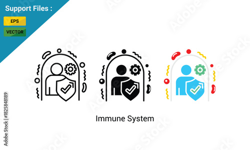  immune system icon logo sign vector outline in black and flat