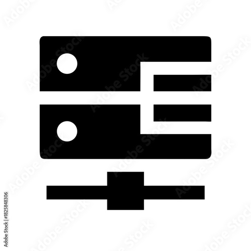 Black and white icon representing a server rack or data storage unit