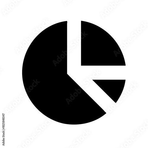Black and white pie chart icon representing data analysis and statistics