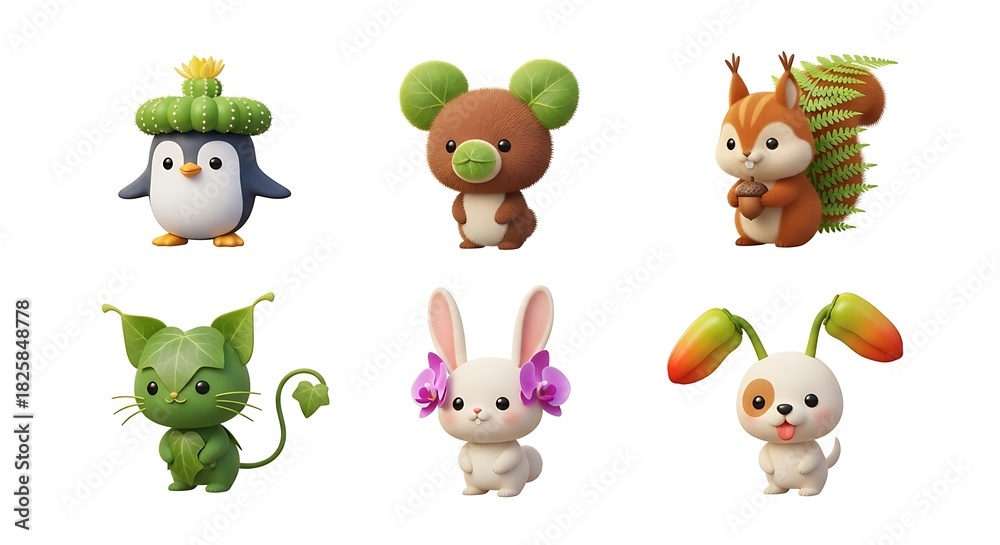 Obraz premium Cartoon animals collection penguin bear squirrel cat rabbit dog
