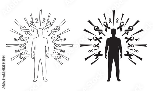 Men’s Health Advocate Icons Radiating Ribbon Awareness Vector