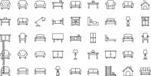 Furniture and home decor icon set minimalist line art vector design perfect for interior design apps and websites