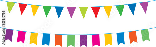 Colourful birthday garland and bunting flag for party decoration isolated on transparent background