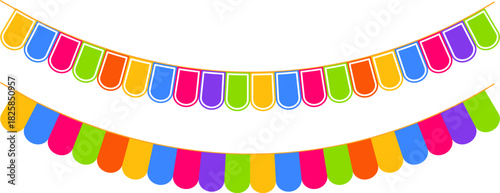 Colourful birthday garland and bunting flag for party decoration isolated on transparent background