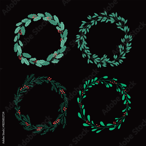 Winter Holiday Wreath Assortment. Christmas event frame.