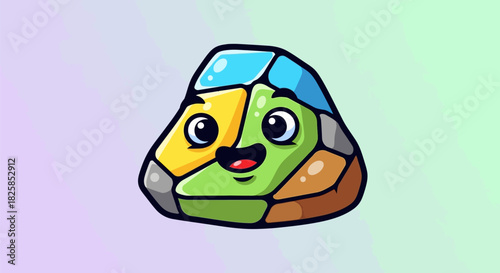 Cute Cartoon Rock Character with Colorful Segments and Happy Face.