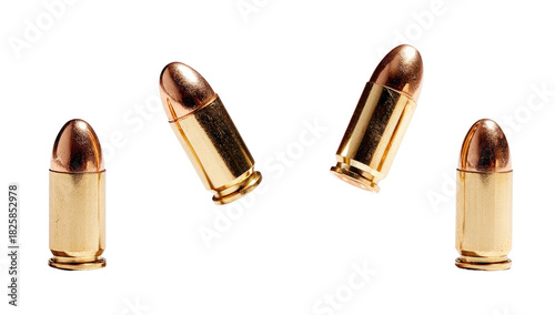 Four metallic projectiles isolated on a black background