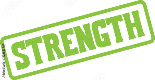 Dynamic Green Strength Stamp Emphasizing Power and Resilience on a Crisp White Field